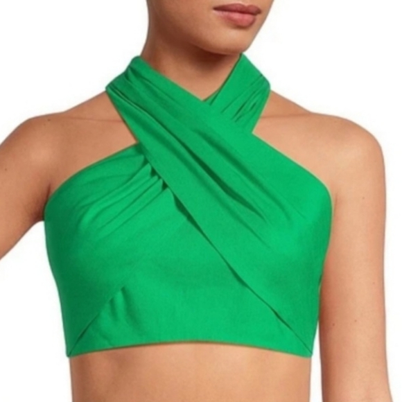 3 Way NECK TIE Hatler LINEN TOP bandeau Green SEXY Summer XL GIANNI BINI NEW TAG - Picture 1 of 7